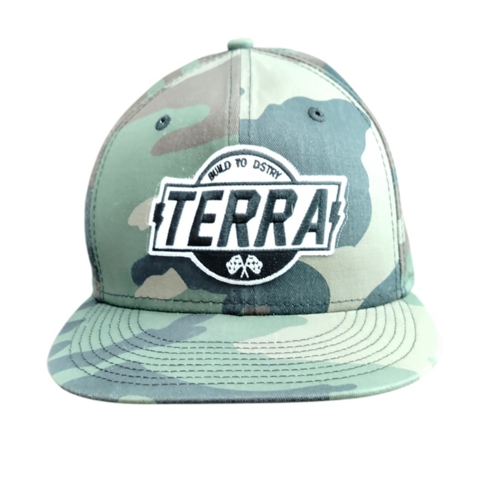 New Era Terra‎ Hat Cap Snap Back One Size Green Camo Patch Built To Dstry Mens